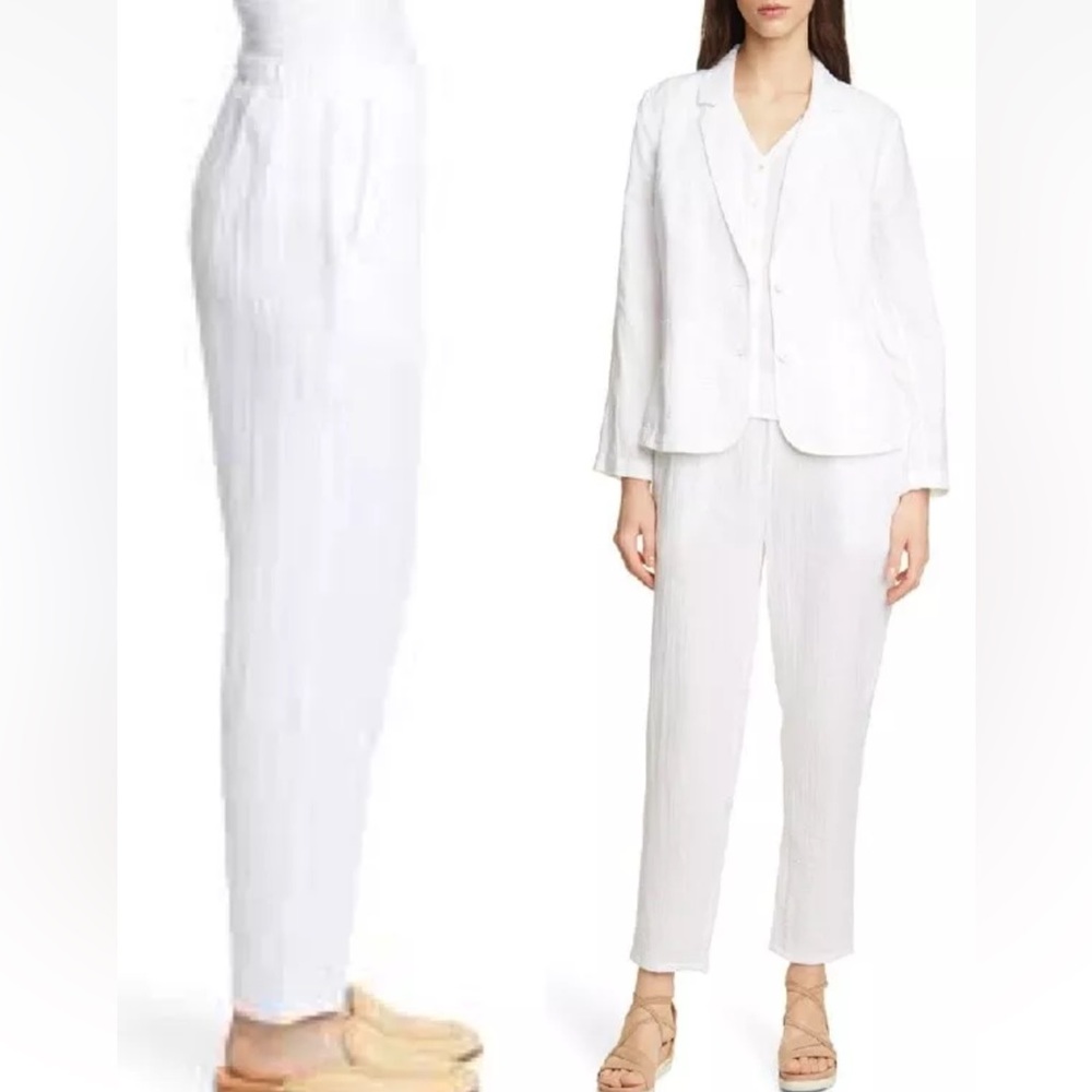 168.00 NWT EILEEN FISHER LOFTY GAUZE WHITE SUMMER PANTS BEAUTIFUL WEAR